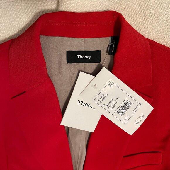 THEORY Staple Blazer in Admiral Crepe Geranium Red Size 0 Brand New w/ Tags - Picture 9 of 9
